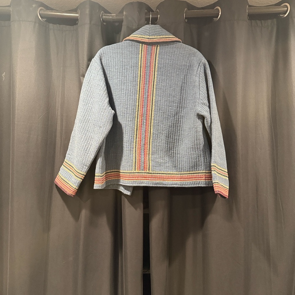 ba&sh Textured Blue Jacket with Multicolor Stripes - Picture 9 of 9